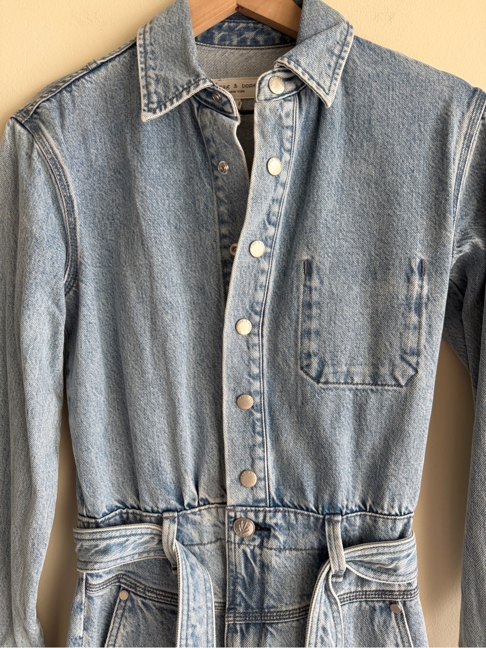 Rag & Bone Mia Denim Shirt Dress XS Clean Lou Belted Snap Front Midi 100% Cotton - Picture 7 of 12